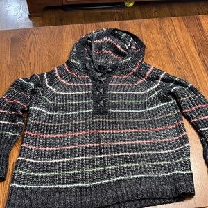 Torrid Dark Grey Multicolor Striped Hooded Sweater